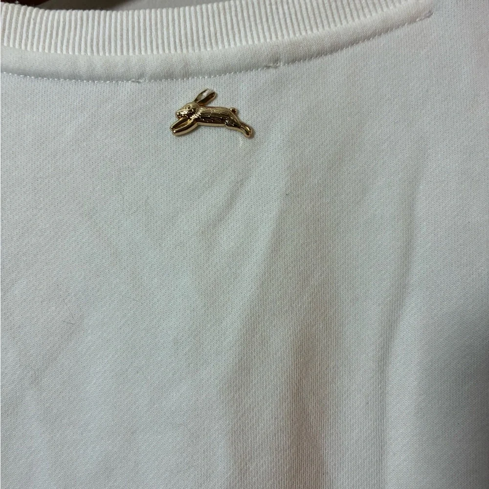 White Cat Sweatshirt with Blue Cat Print. Size M